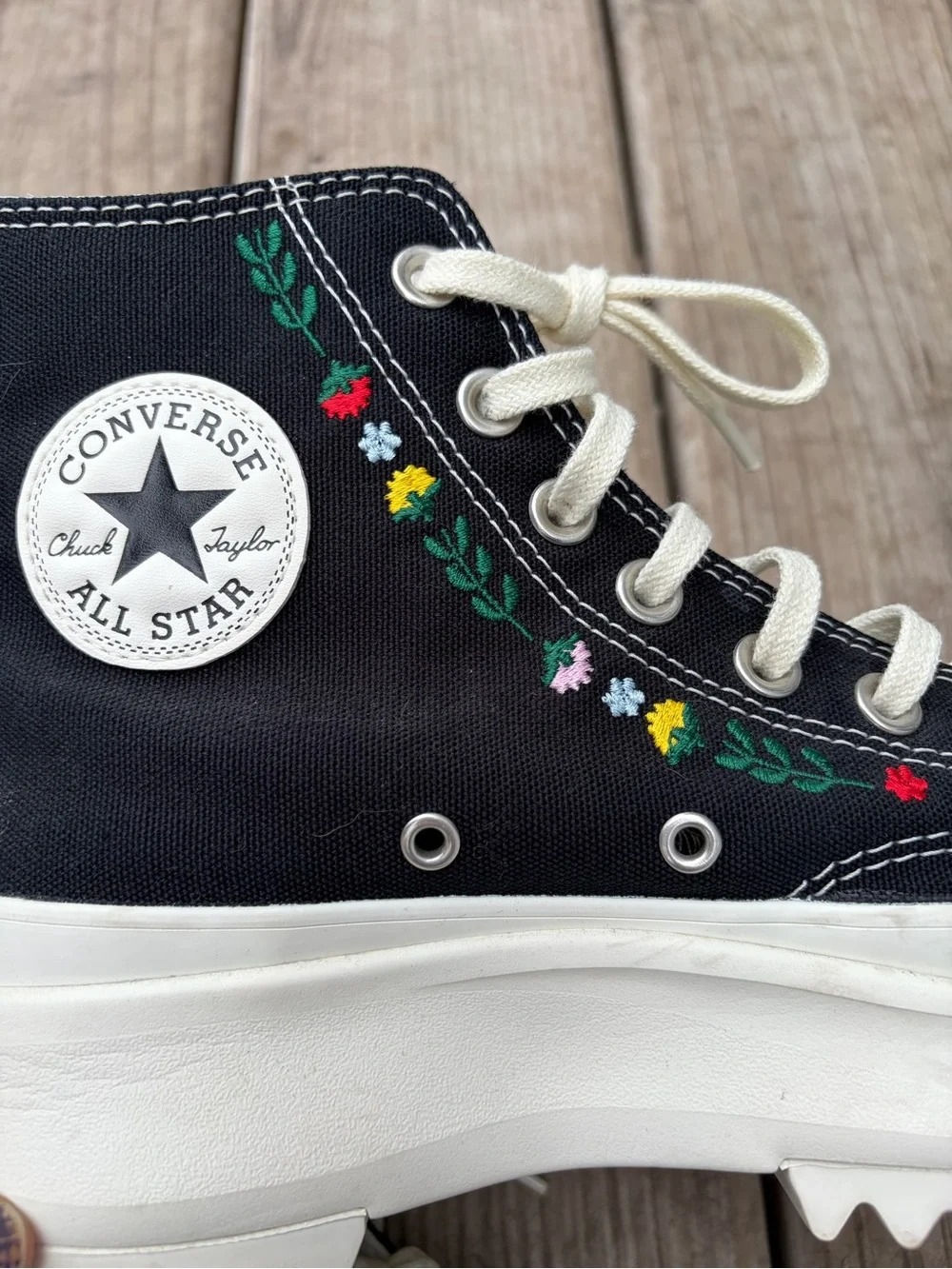 Converse Run Star Hike High Top Sneaker Black Embroidered